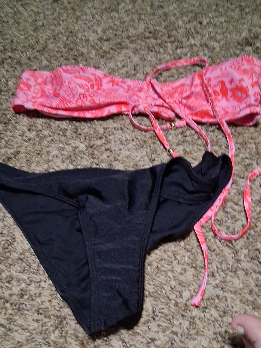 No Boundaries Pink Printed Bandeau Top with Black Bikini Bottom